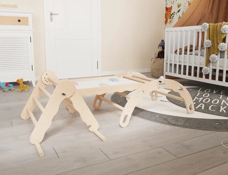 MAMOI® SET: Climbing frame, triangle and slide, Indoor wooden baby gym for toddlers, Toddler rockers, Climbers & play structures montessori from age 1-3 year old