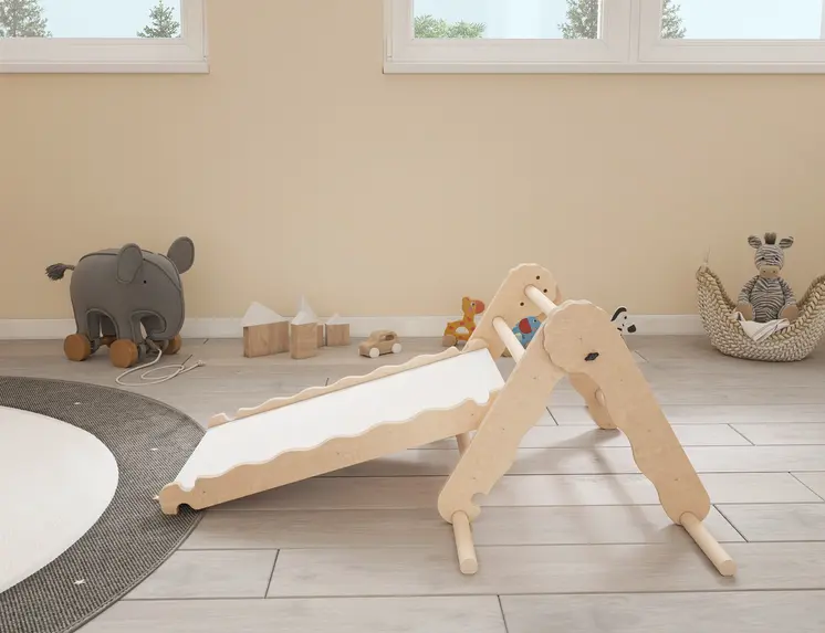 MAMOI® Triangle descalade avec toboggan interieur pour enfant, Mur escalade intérieur en bois pour bebe à partir de 1/2/3 an, Motricité libre montessori