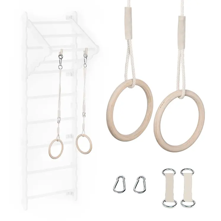 MAMOI® Trapez schaukel, Turnringe aus holz, Turngeräte für kinder indoor und outdoor, Ringe schaukel, Turnen mit Holzschaukel, Gymnastikringe und Trapezstange