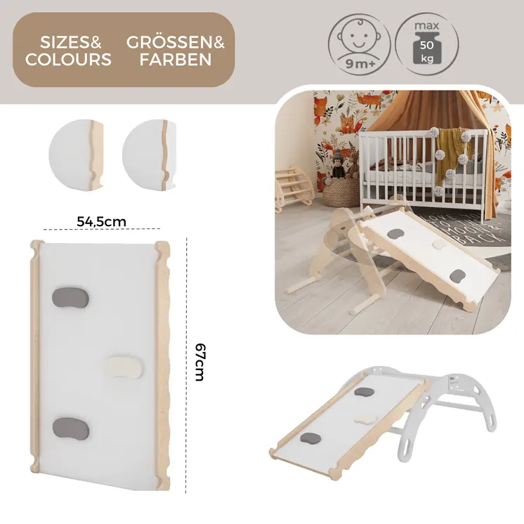 MAMOI® Toboggan interieur pour enfant, Tobogan pour triangle et mur escalade pour bebe, Jeux en bois intérieur, Tobbogan montessori à partir de 1 an 2/3 ans