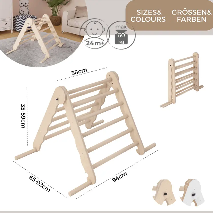 MAMOI® Indoor climbing triangle for kids, Baby climbing frame, Wooden toddler gym for children outside and outdoor, Frames montessori toys for toddlers age 1-3