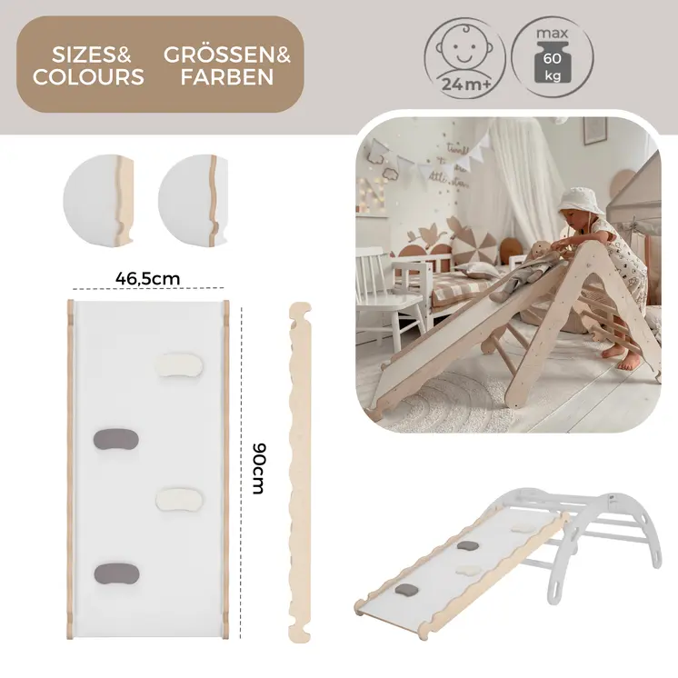 MAMOI® Wooden slide for climbing frame, Indoor baby gym accessories for kids, Small and big toddler slide for climbing triangle, Outdoor child's slides for garden, Childrens montessori toys