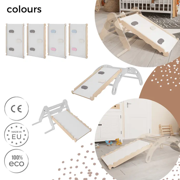 MAMOI® Toboggan interieur pour enfant, Tobogan pour triangle et mur escalade pour bebe, Jeux en bois intérieur, Tobbogan montessori à partir de 1 an 2/3 ans
