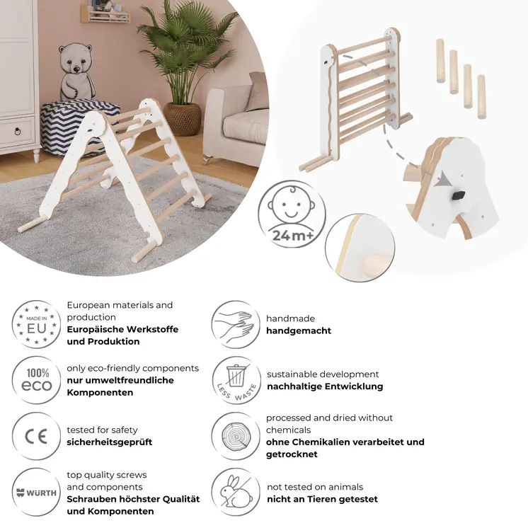 MAMOI® Modern climbing triangle | Kids climbing frame minimalist design | Yarnwood folding pikler triangle for baby 100% ECO | Made in EU