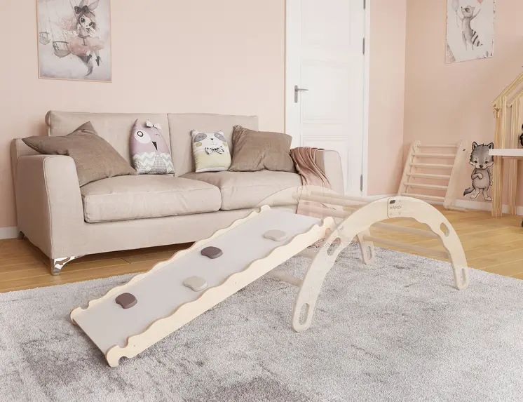 MAMOI® Wooden slide for climbing frame, Indoor baby gym accessories for kids, Small and big toddler slide for climbing triangle, Outdoor child's slides for garden, Childrens montessori toys
