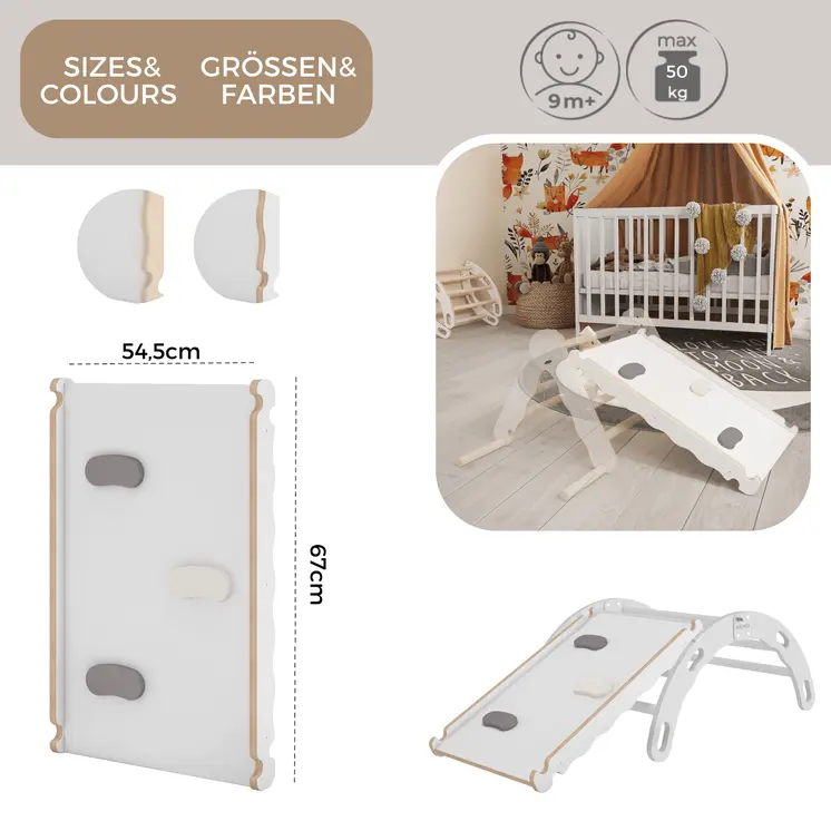 MAMOI® Wooden slide for climbing frame, Indoor baby gym accessories for kids, Small and big toddler slide for climbing triangle, Outdoor child's slides for garden, Childrens montessori toys