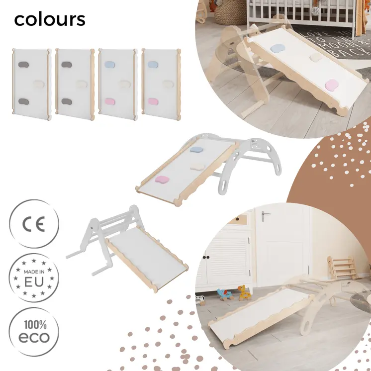 MAMOI® Nowoczesna zjeżdżalnia dla maluchów do trójkąta wspinaczkowego | zjeżdżalnia dla dzieci wewnątrz pomieszczeń scandi design | pochyła deska do drabinki naściennej z naturalnego drewna | 100% ECO | Made in EU