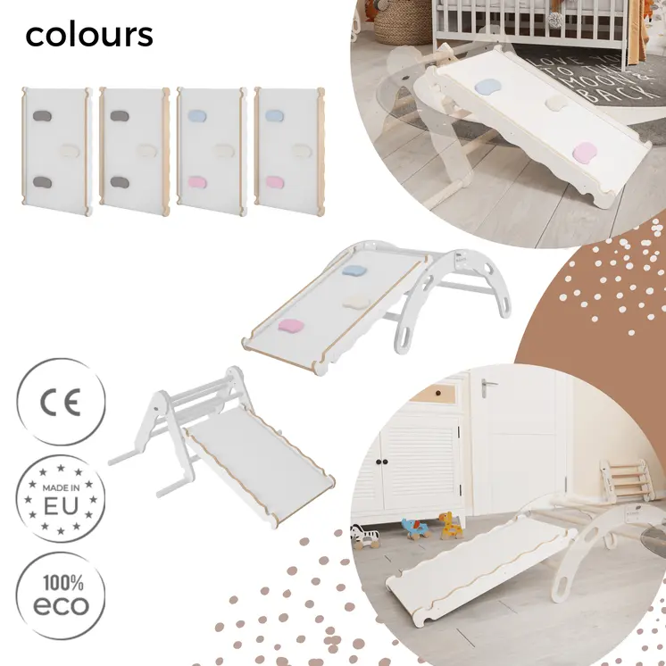 MAMOI® Toboggan interieur pour enfant, Tobogan pour triangle et mur escalade pour bebe, Jeux en bois intérieur, Tobbogan montessori à partir de 1 an 2/3 ans