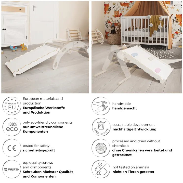 MAMOI® Toboggan interieur pour enfant, Tobogan pour triangle et mur escalade pour bebe, Jeux en bois intérieur, Tobbogan montessori à partir de 1 an 2/3 ans