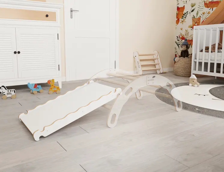 MAMOI® Wooden slide for climbing frame, Indoor baby gym accessories for kids, Small and big toddler slide for climbing triangle, Outdoor child's slides for garden, Childrens montessori toys