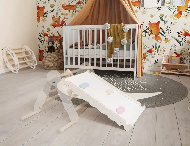 MAMOI® Toboggan interieur pour enfant, Tobogan pour triangle et mur escalade pour bebe, Jeux en bois intérieur, Tobbogan montessori à partir de 1 an 2/3 ans