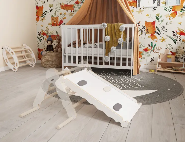 MAMOI® Wooden slide for climbing frame, Indoor baby gym accessories for kids, Small and big toddler slide for climbing triangle, Outdoor child's slides for garden, Childrens montessori toys