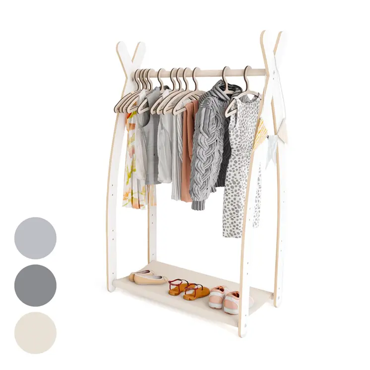 MAMOI® Children clothes rail Beige 53x95x32cm | Dressing up rail for kids made of Yarnwood | Baby wardrobe clothes storage modern design | Baby accessories | 100% ECO | MADE in EU