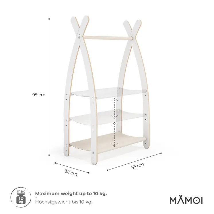 MAMOI® Children clothes rail Beige 53x95x32cm | Dressing up rail for kids made of Yarnwood | Baby wardrobe clothes storage modern design | Baby accessories | 100% ECO | MADE in EU