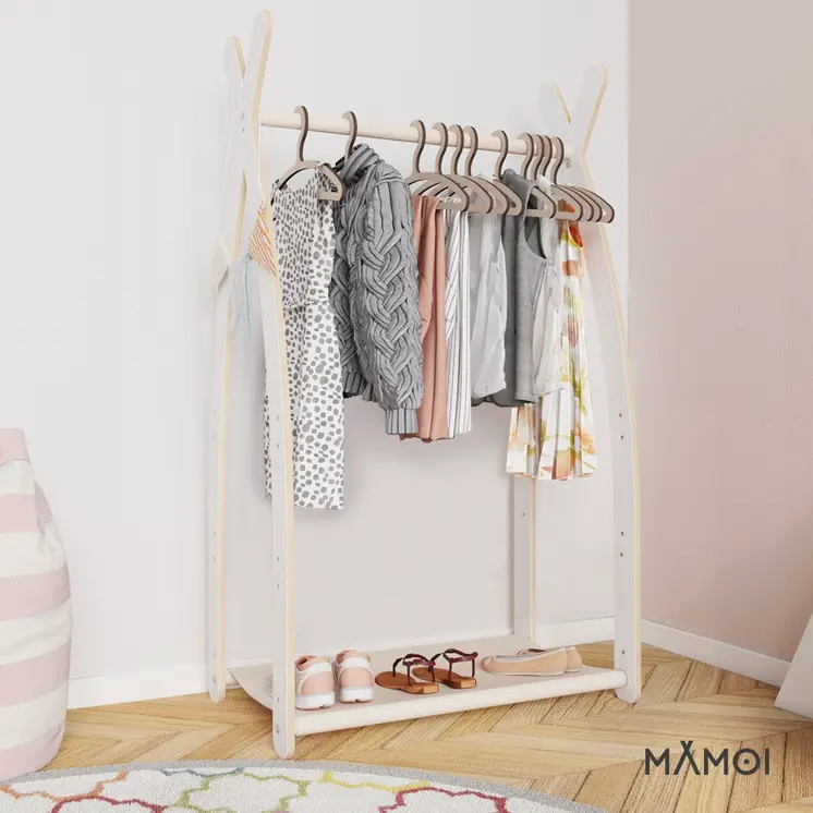 MAMOI® Children clothes rail Beige 53x95x32cm | Dressing up rail for kids made of Yarnwood | Baby wardrobe clothes storage modern design | Baby accessories | 100% ECO | MADE in EU
