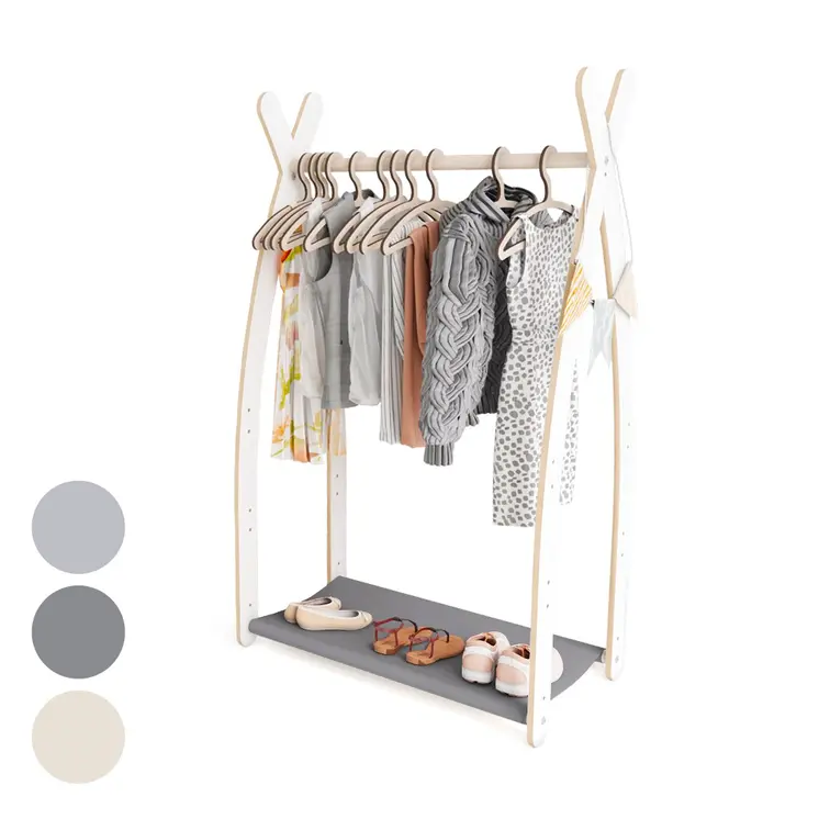 MAMOI® Children clothes rail Grey 53x95x32cm | Dressing up rail for kids made of Yarnwood | Baby wardrobe clothes storage modern design | Baby accessories | 100% ECO | MADE in EU