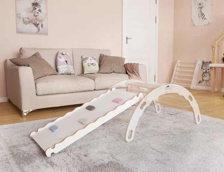 MAMOI® Rutsche Indoor, Rutschbrett für Klettergerüst, Kinderrutsche aus Holz für Kletterdreieck und Kletterbogen, Holzrutsche für Baby ab 1 jahr und 2/3 jahre, montessori