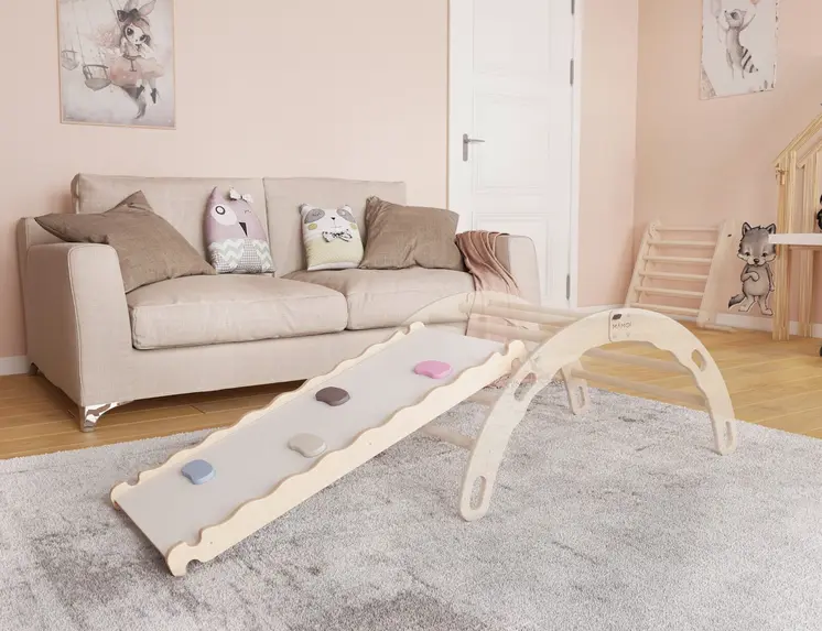 MAMOI® Toboggan interieur pour enfant, Tobogan pour triangle et mur escalade pour bebe, Jeux en bois intérieur, Tobbogan montessori à partir de 1 an 2/3 ans
