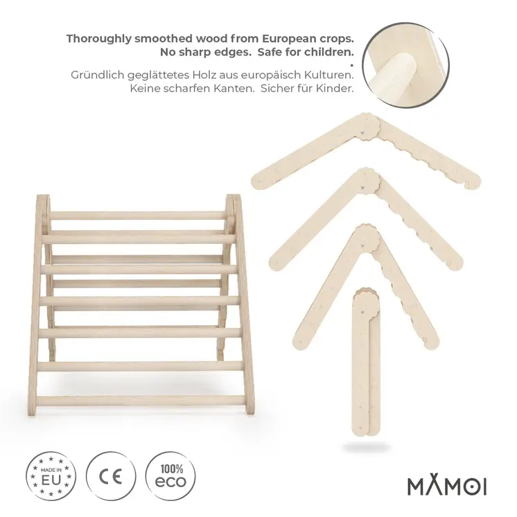MAMOI® Indoor climbing triangle for kids, Baby climbing frame, Wooden toddler gym for children outside and outdoor, Frames montessori toys for toddlers age 1-3