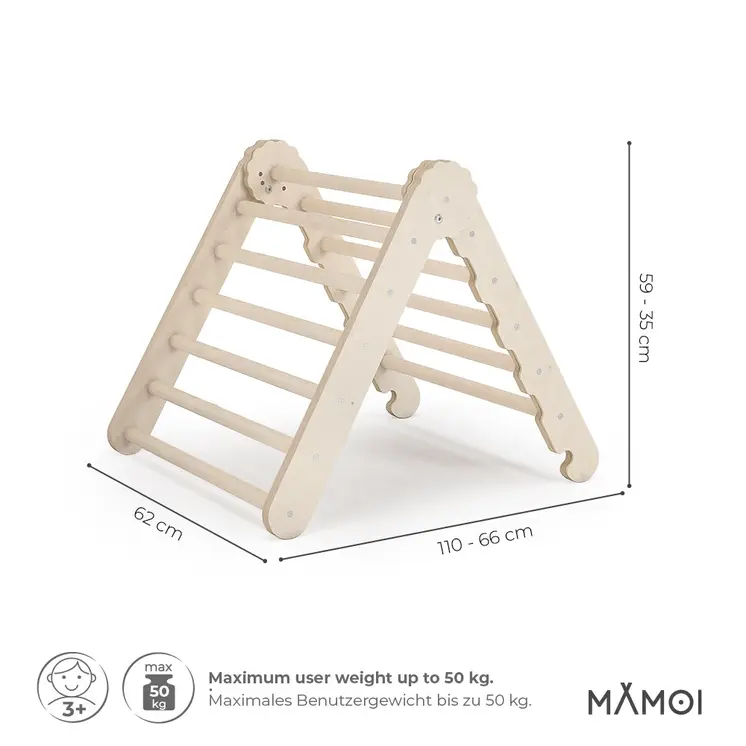 MAMOI® Indoor climbing triangle for kids, Baby climbing frame, Wooden toddler gym for children outside and outdoor, Frames montessori toys for toddlers age 1-3