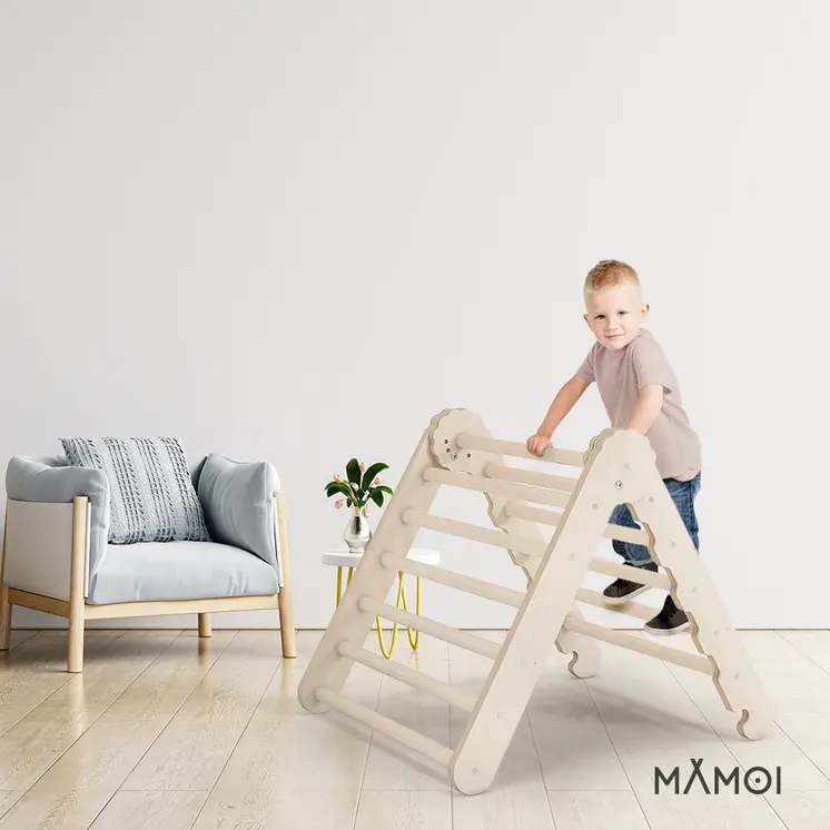 MAMOI® Indoor climbing triangle for kids, Baby climbing frame, Wooden toddler gym for children outside and outdoor, Frames montessori toys for toddlers age 1-3