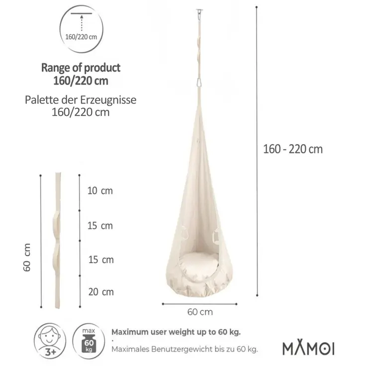MAMOI® Cocon hamac pour enfant, Fauteuil suspendu pour bebe, Balançoire thérapeutique de coton, Balancoire sensorielle interieur, Jeu sensoriel autisme