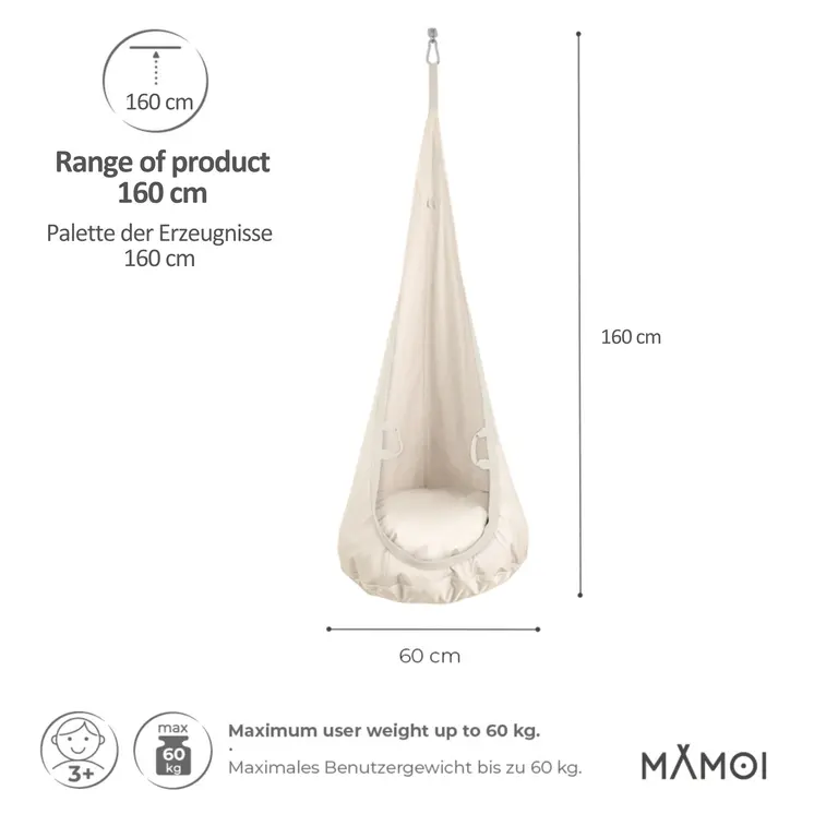 MAMOI® Cocon hamac pour enfant, Fauteuil suspendu pour bebe, Balançoire thérapeutique de coton, Balancoire sensorielle interieur, Jeu sensoriel autisme