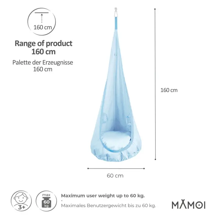 MAMOI® Cocon hamac pour enfant, Fauteuil suspendu pour bebe, Balançoire thérapeutique de coton, Balancoire sensorielle interieur, Jeu sensoriel autisme