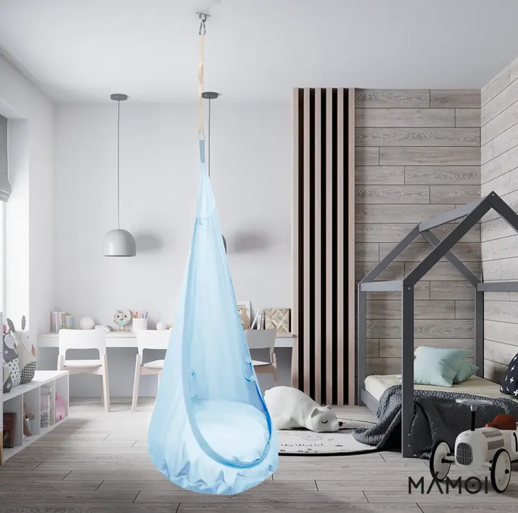 MAMOI® Swing hanging chair Blue, Indoor hammock, Sensory swing seat for bedroom for kids, Child door swinging nest for autism, Garden egg swings for children