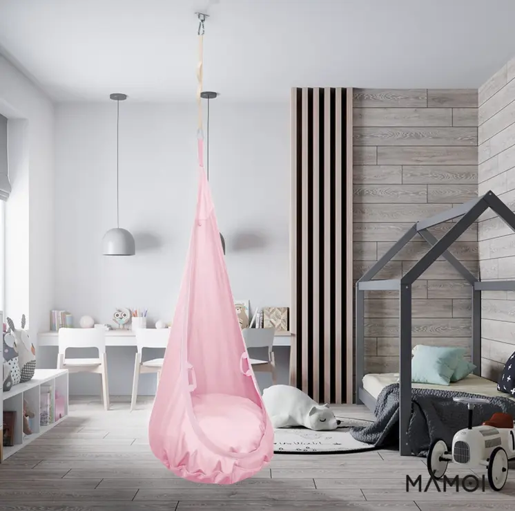MAMOI® Swing hanging chair Pink, Indoor hammock, Sensory swing seat for bedroom for kids, Child door swinging nest for autism, Garden egg swings for children