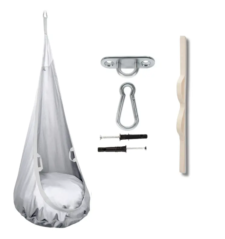 MAMOI® Swing hanging chair Light grey, Indoor hammock, Sensory swing seat for bedroom for kids, Child door swinging nest for autism, Garden egg swings for children
