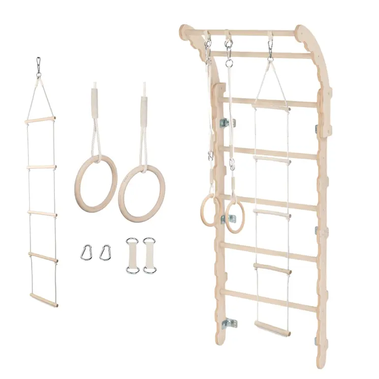 MAMOI® Swedish ladder, Wooden gorilla gym for kids, Indoor baby climbing frame for toddlers, Monkey bars and play gym, Childrens climbing wall, Gymnastics bar and equipment for home