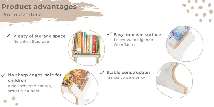 MAMOI® Petite bibliothèque pour enfants en bois - Mini étagère pour livres d'enfants, support de livres, étagère murale, kids bookshelf