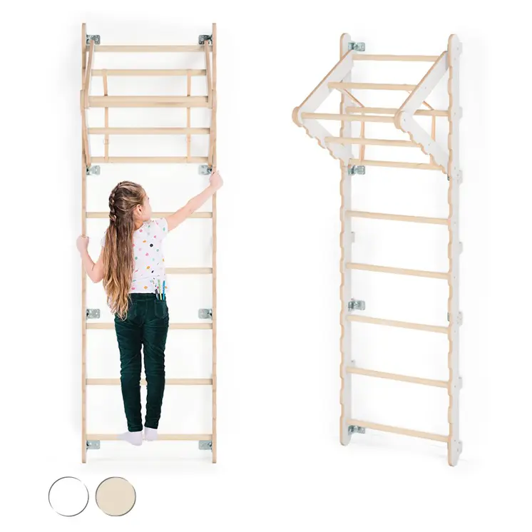 MAMOI® Swedish ladder, Wooden gorilla gym for kids, Indoor baby climbing frame for toddlers, Monkey bars and play gym, Childrens climbing wall, Gymnastics bar and equipment for home
