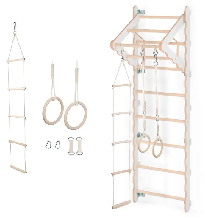 MAMOI® Klettergerüst Indoor, Sprossenwand für kinderzimmer, Turnringe kinder für klettern, Kletterwand und spielgeräte Yarnwood, Turngeräte mit Klimmzugstange für drinnen, Sportgeräte ab 3 jahre