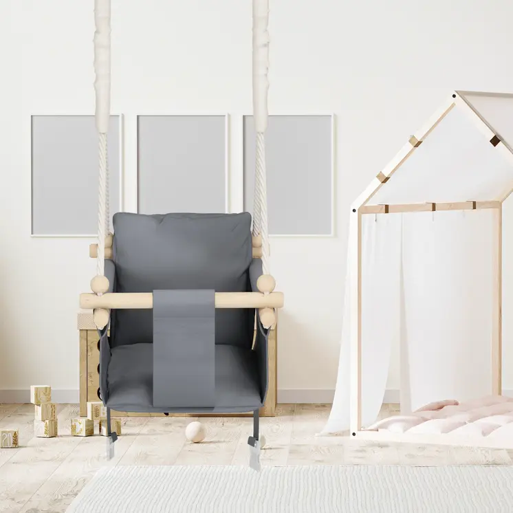 MAMOI® Balancoire interieur pour bebe et enfants, Siege balançoire en bois et en coton pour bébé, Balansoire pour enfant, Balancelle scandinave, Baby swing