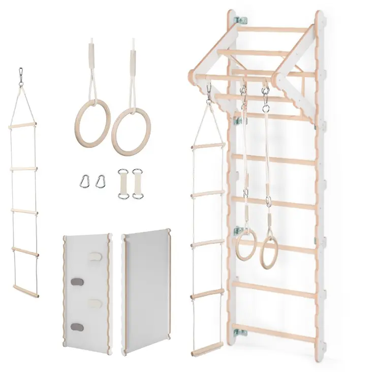 MAMOI® Klettergerüst Indoor, Sprossenwand für kinderzimmer, Turnringe kinder für klettern, Kletterwand und spielgeräte Yarnwood, Turngeräte mit Klimmzugstange für drinnen, Sportgeräte ab 3 jahre