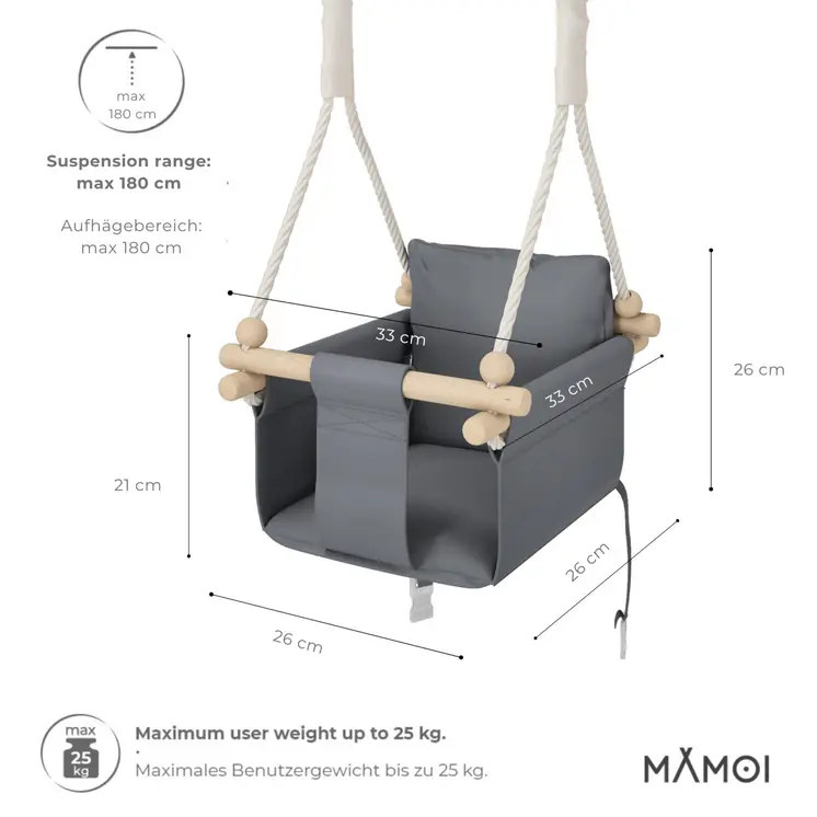 MAMOI® Balancoire interieur pour bebe et enfants, Siege balançoire en bois et en coton pour bébé, Balansoire pour enfant, Balancelle scandinave, Baby swing