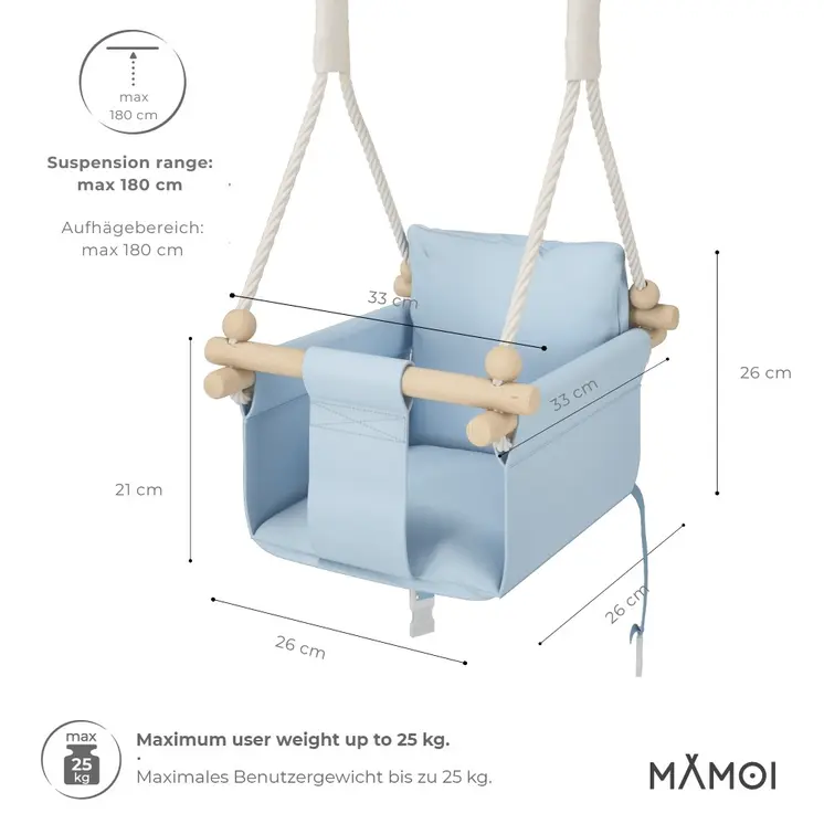 MAMOI® Balancoire interieur pour bebe et enfants, Siege balançoire en bois et en coton pour bébé, Balansoire pour enfant, Balancelle scandinave, Baby swing