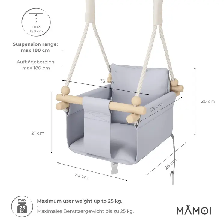 MAMOI® Balancoire interieur pour bebe et enfants, Siege balançoire en bois et en coton pour bébé, Balansoire pour enfant, Balancelle scandinave, Baby swing
