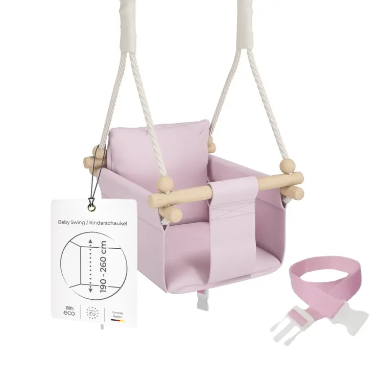 MAMOI® Wooden baby swing seat for toddlers Pink, Indoor toddler swings chair from birth, Kids baby bouncer for garden, Child rocker swing set from 8 months