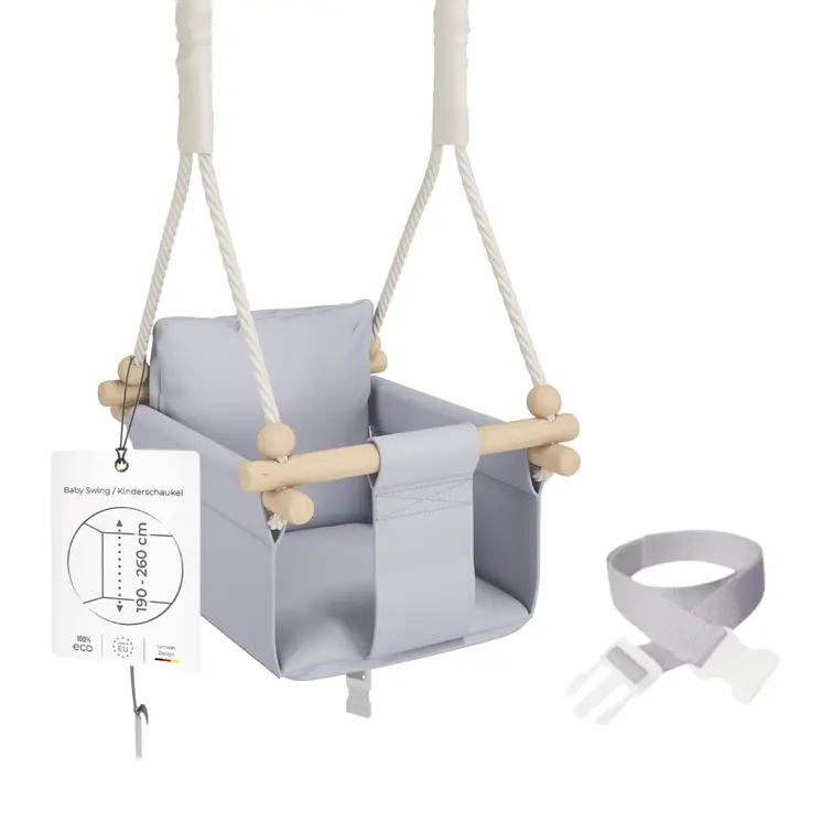 MAMOI® Wooden baby swing seat for toddlers Light grey, Indoor toddler swings chair from birth, Kids baby bouncer for garden, Child rocker swing set from 8 months