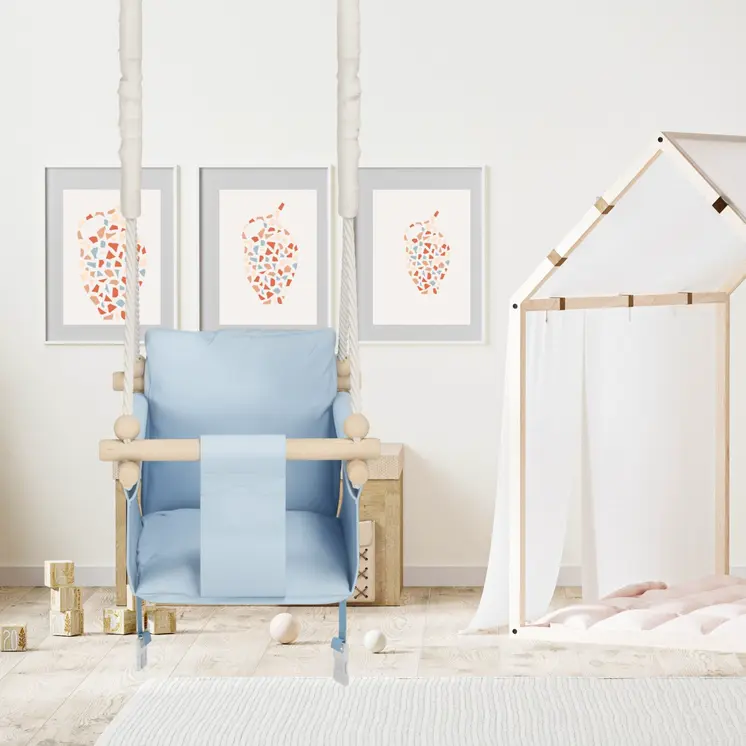 MAMOI® Balancoire interieur pour bebe et enfants, Siege balançoire en bois et en coton pour bébé, Balansoire pour enfant, Balancelle scandinave, Baby swing