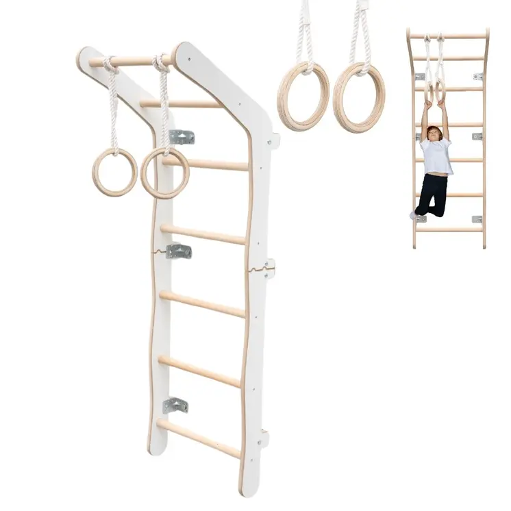 MAMOI® Swedish ladder, Wooden gorilla gym for kids, Indoor baby climbing frame for toddlers, Monkey bars and play gym, Childrens climbing wall, Gymnastics bar and equipment for home