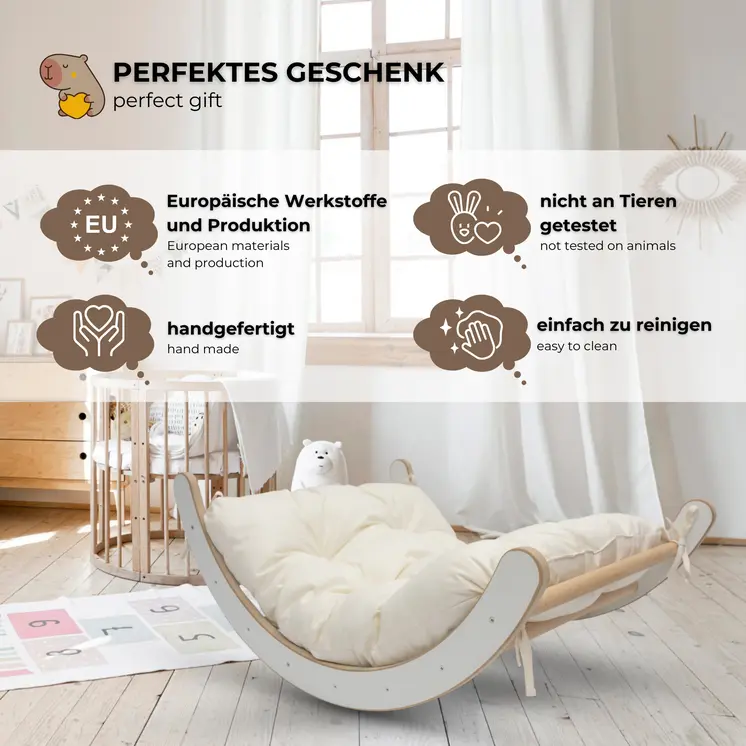 MAMOI® Klettergerüst  Indoor 3 in 1 SET. Montessori Kletterbogen mit Kissen, Indoor Spielplatz 1-3 Jahre und Rutsche für Kinder.