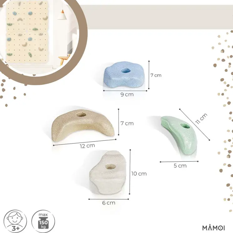 MAMOI® Prises escalade enfant | Prise d escalade 4 pièces | Prise d'escalade enfant | Prise escalade enfant exterieur | Mur escalade enfant | Mur d escalade | Fabriqué dans l’UE