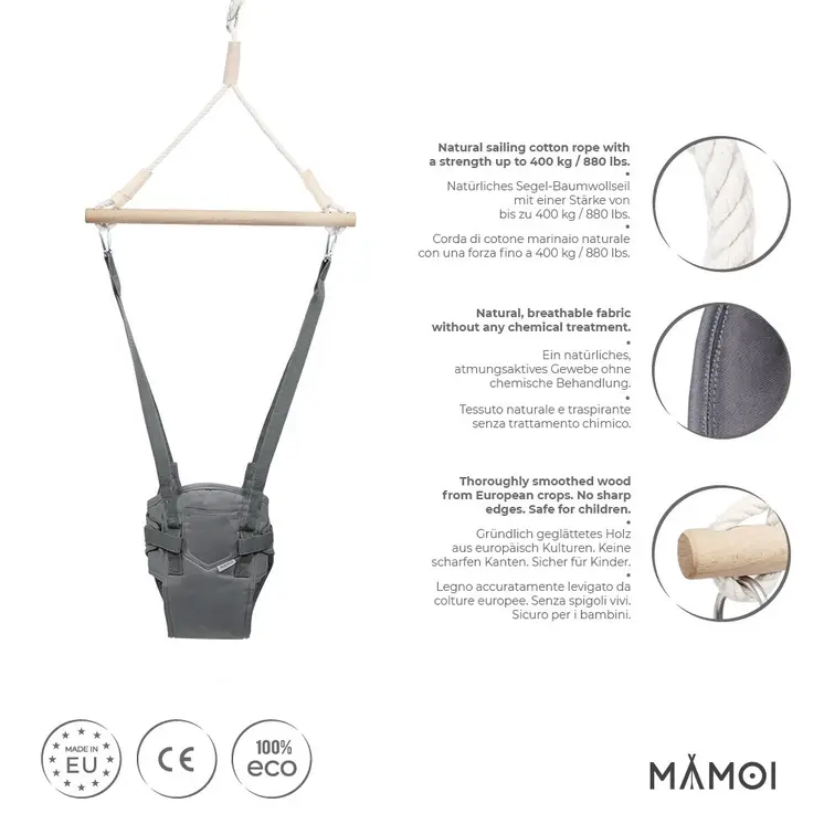 MAMOI® Baby bouncer Grey, Swing seat, Indoor rocking bouncy chair, Toddler jolly jumper rocker, Door frame swings, Jumpers and bouncers for babies from 6 months