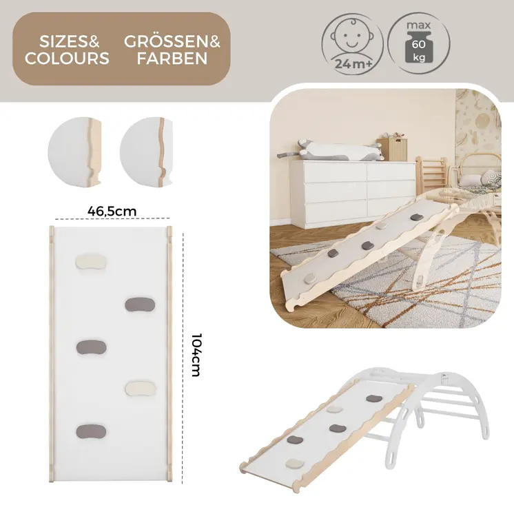 MAMOI® Wooden slide for climbing frame, Indoor baby gym accessories for kids, Small and big toddler slide for climbing triangle, Outdoor child's slides for garden, Childrens montessori toys