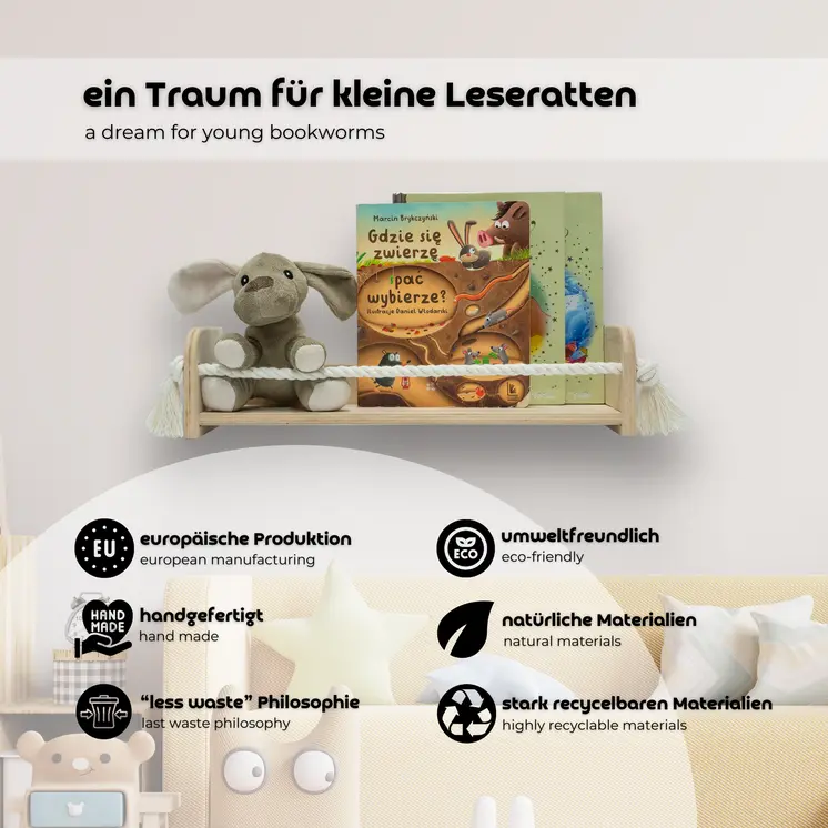 MAMOI® Bücherregal für kinder, Bücherkiste für kinderzimmer, Book shelf, Buchregal, Wandregal kinderregal, Kinderbücherregal, Bücherbank aus holz, Kindermöbel für kleines kind montessori