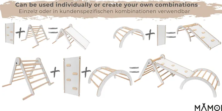 Set: climbing triangle + cradle + slide for children | Climbing frame and slide for kids minimalist design | Yarnwood triangle for toddlers with slide 100% ECO | Made in EU
